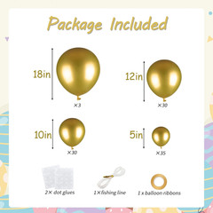 98Pcs Metallic Gold Balloon Garland Arch Kit | 18/12/10/5 Inch Assorted Chrome G