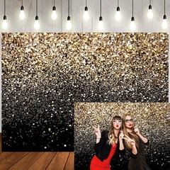 7x5ft Black and Gold Glitter Backdrop Happy New Year Eve Banner Decorations 2026