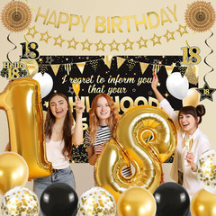 18th Birthday Decorations Boys Girls, Black Gold Happy 18th Birthday Banner Sash