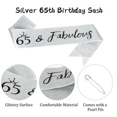 65th Birthday Sash and Crown Set Silver 65 & Fabulous Tiara Kit Birthday Gifts W