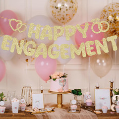 Pre-Strung Engagement Party Decorations,Glitter Happy Engagement Banner,Engaged