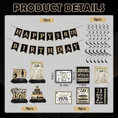 19PCS 50Th Birthday Decorations for Men Women Vintage 50Th Party Decorations Ban