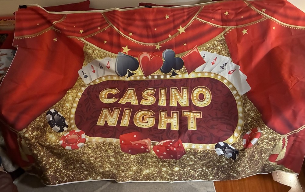 Casino Night Party Backdrop – Red Gold Black White Casino Theme Decor / Flag