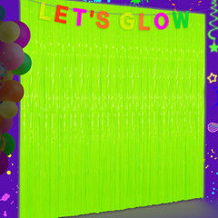 Glow in the Dark Tinsel Curtains 2 Pack – 3.3X6.6Ft Fluorescent Party Backdrop