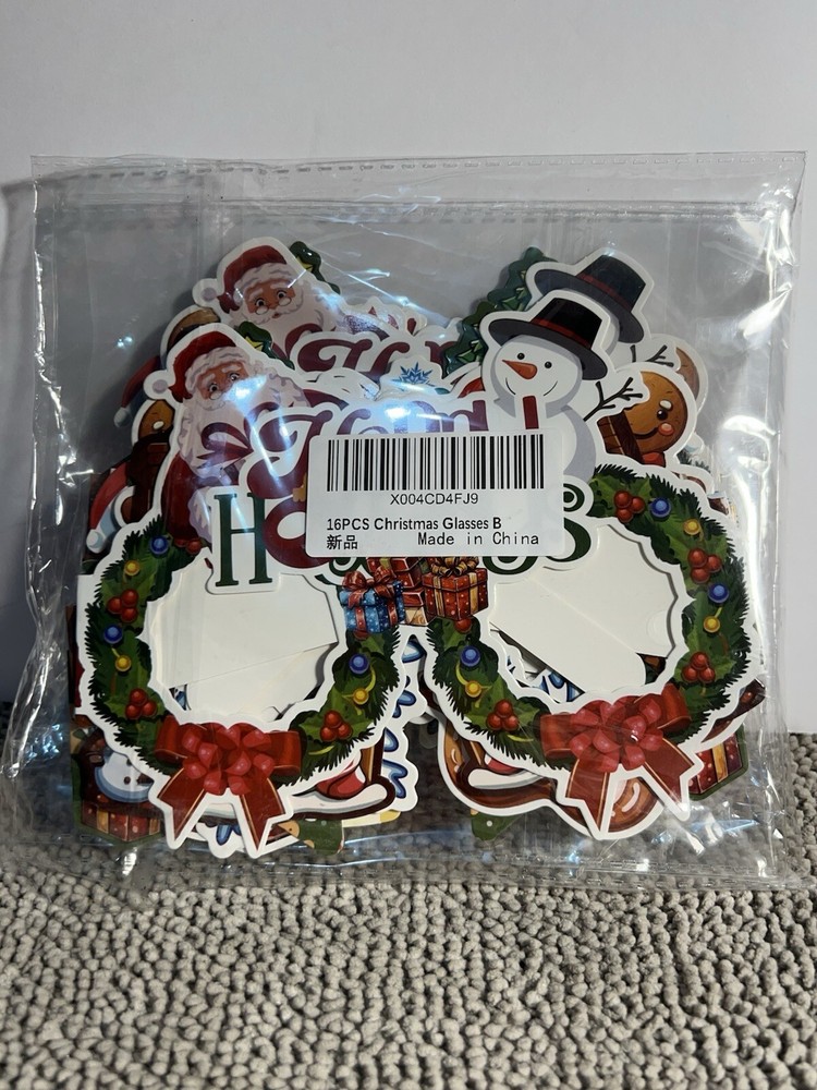 New 16 Pack Christmas Papers Glasses Decorating Multicolor Ornate Decor Kids