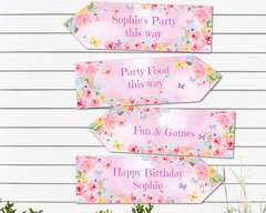 4 Personalised Pink Floral Butterfly Party Decoration Arrows – Any Occasion