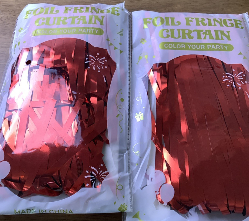 2 Pack Red Tinsel Backdrop, 3.25 FT x 7 FT Fringe Curtains, Red Foil Tinsel P