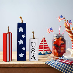 3 Pcs 4Th of July Decorations Set, Wooden Patriotic Centerpieces for Tables Red