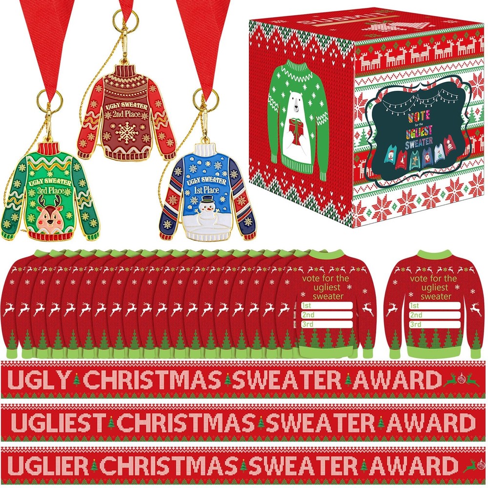 67 Pcs Xmas Ugly Sweater Party Decorations Voting Cards Set with Contest Ball…