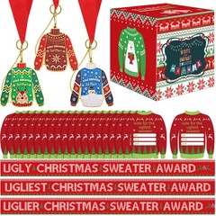 67 Pcs Xmas Ugly Sweater Party Decorations Voting Cards Set with Contest Ball…