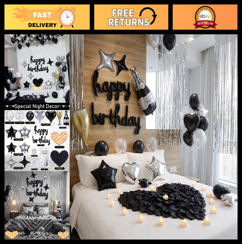 120 Pcs Birthday Party Decorations Set – Balloons, Banner, LED Lights, Rose Peta