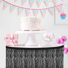 Morcheiong 2 Pack 29.5×108 Inch Black Foil Fringe Tinsel Table Skirts Disposa…