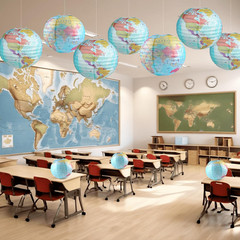 10 Pieces World Map Paper Lanterns 10 Inch Paper Globes Lanterns Map Classroom L