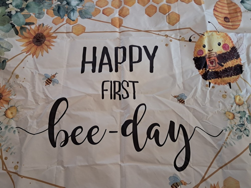 Happy First Birthday Bee One Backdrop Decor Chalkboard Cake Topper Cupcake (M)