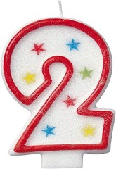 Vibrant Multicolor Number «2» Glitter Wax Birthday Candle – 7.75″ 3.5″, White