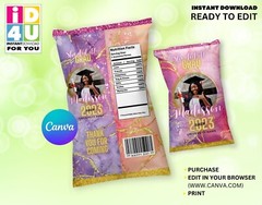 Girl Graduation Class of 2023 Chip Bag Editable, Graduation Chip Bag Pink