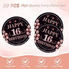 41Pcs 16th Birthday Party Decorations for Girls 7 Inches, Black Gold