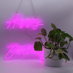 Pink Integrative Neon Sign Happy Birthday 18 x 7.05 in + 13.3 x 6.2 in