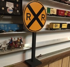 RAILROAD PARTY DECORATION | Train | Yellow Railroad Crossing Sign w/ Stand