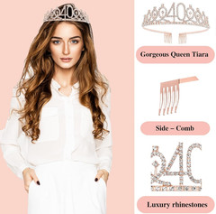 40th Birthday Decorations Party Kit Rose Gold Balloons Tiara Sash Backdrop