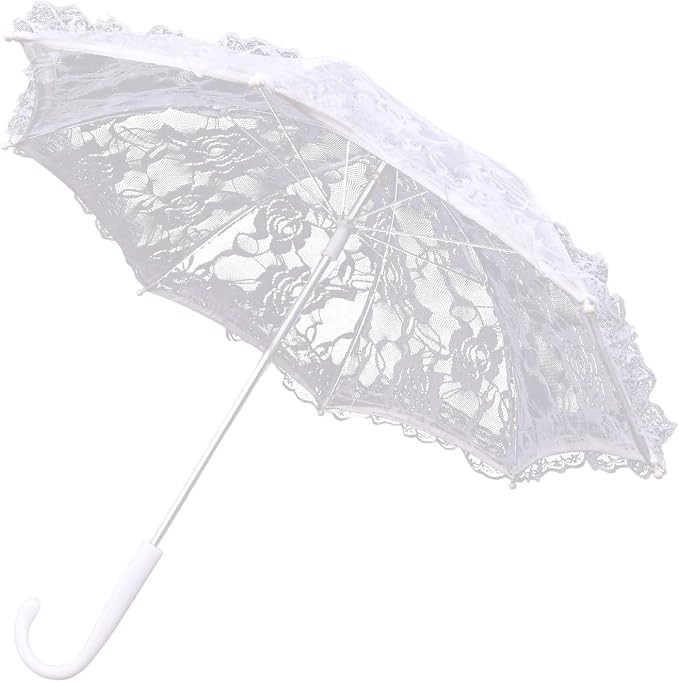 Mini White Lace Parasol 19.6″, Vintage Embroidery Decorative Umbrella for Wed…