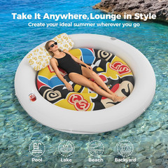 73″ Inflatable Tanning Pool Float with Cup Holders & Pillow for Adults