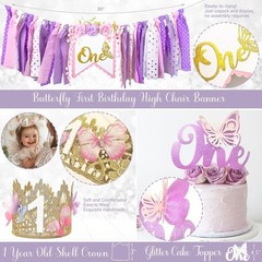 138pcs Purple Butterfly Birthday Decorations for Girl, 1st Birthday Decorations