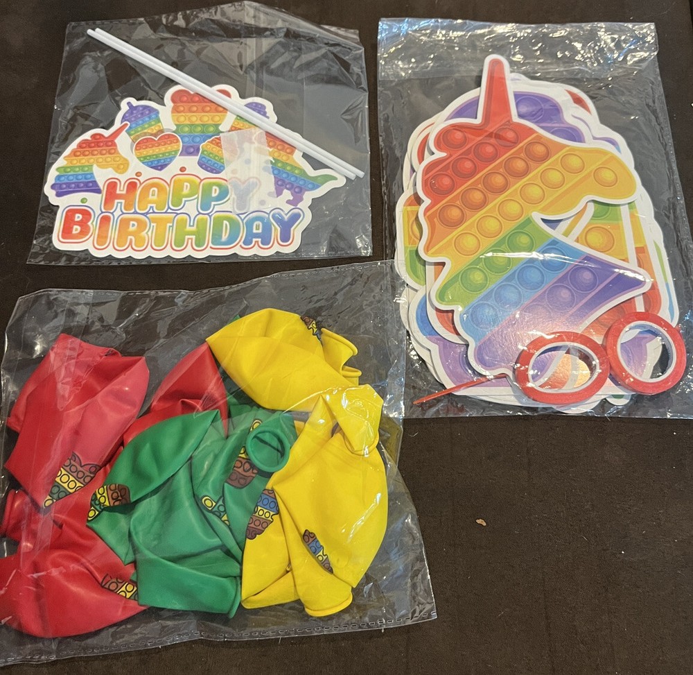 Pop It Fidget Toy birthday Party decor 18 Balloons Banner Cake Topper Rainbow