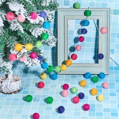 Vintage Felt Pom Pom Garland, 24 Wool Balls on 6.56 FT String, Wall Decor