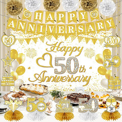 Happy 50Th Anniversary Decorations Kit, White Gold 50Th Wedding Anniversary Part