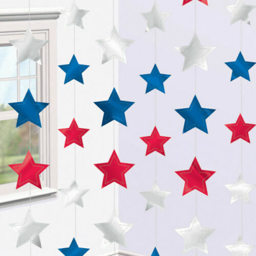 RED WHITE & BLUE STAR STRINGS PARTY DECORATION AMERICA BRITAIN AUSTRALIA FRANCE