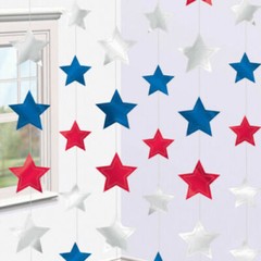 RED WHITE & BLUE STAR STRINGS PARTY DECORATION AMERICA BRITAIN AUSTRALIA FRANCE
