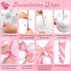 2 Sets Pink White Bow Balloon Column Stand Kit Includes 2 Bows & 100 Latex Ba…