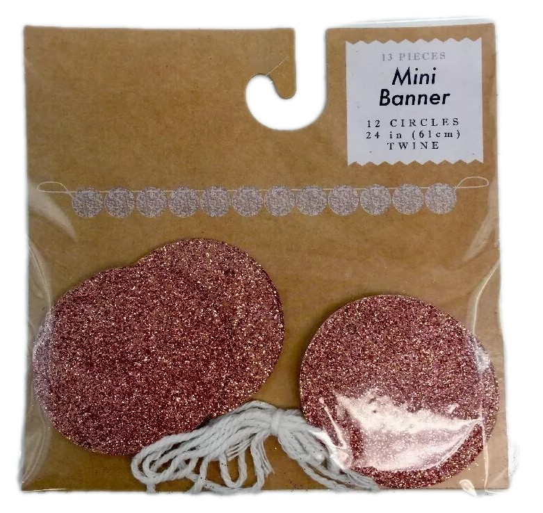 Mini 24″ Party Banner Decor Craft Scrapbook Rose Gold Pink Glitter Circles 6 Pks