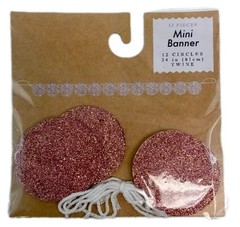 Mini 24″ Party Banner Decor Craft Scrapbook Rose Gold Pink Glitter Circles 6 Pks