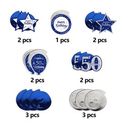 Happy 50th Birthday Blue Silver Glitter Swirls Streamers Party Decorations 15pc