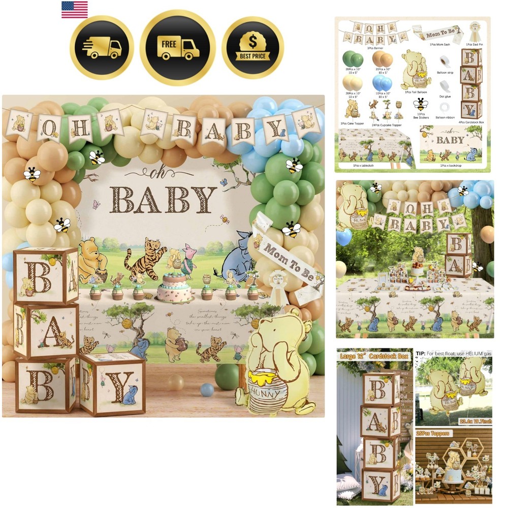 Classic Winnie Bear Baby Shower Decorations, Neutral All-In-One Pooh Baby Sho…