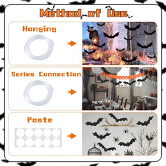 12PCS Halloween Hanging Bat Decorations with Glowing Eyes, Spooky Realistic Hall