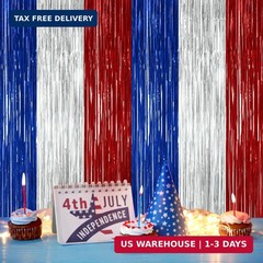 ZATAYE 2 Pack Blue Silver Red Foil Curtain Streamer Decorations | Blue Silver Re