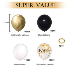 Black and Gold Confetti Balloons, 50 Pack 12inch White Latex Party Balloon Se…