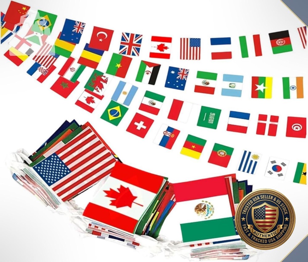 100 Countries String Flag Bunting Pennant Banner 82 Feet International