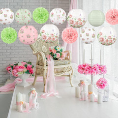 13PCS Spring Wildflower Bridal Shower Party Decorations Rose Paper Lanterns Pom