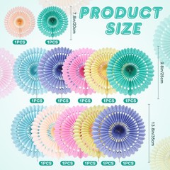 12 PCS Pastel Rainbow Paper Fans Tissue Flowers Groovy Birthday Party Decor
