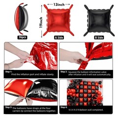 Hkyood 36Pcs Red And Black Square Foil Balloons Wall Backdrop 147Pcs Balloon