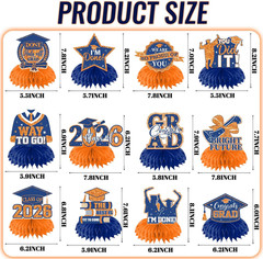 12Pcs Graduation Table Decorations,Orange and Blue Graduation Decorations Gradua