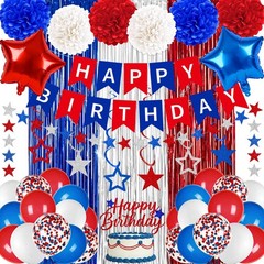 58PCS Red White and Blue Birthday Decorations, Red and Blue Birthday Decorati…