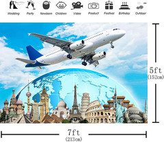 Fabric Global Travel Backdrop Airplane Map Travel Themed Birthday Party Decorati