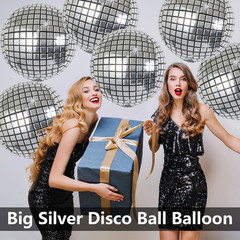 6-Pack 22 Inch Silver 4D Disco Ball Balloons – Decorations for 90S Dancing Queen
