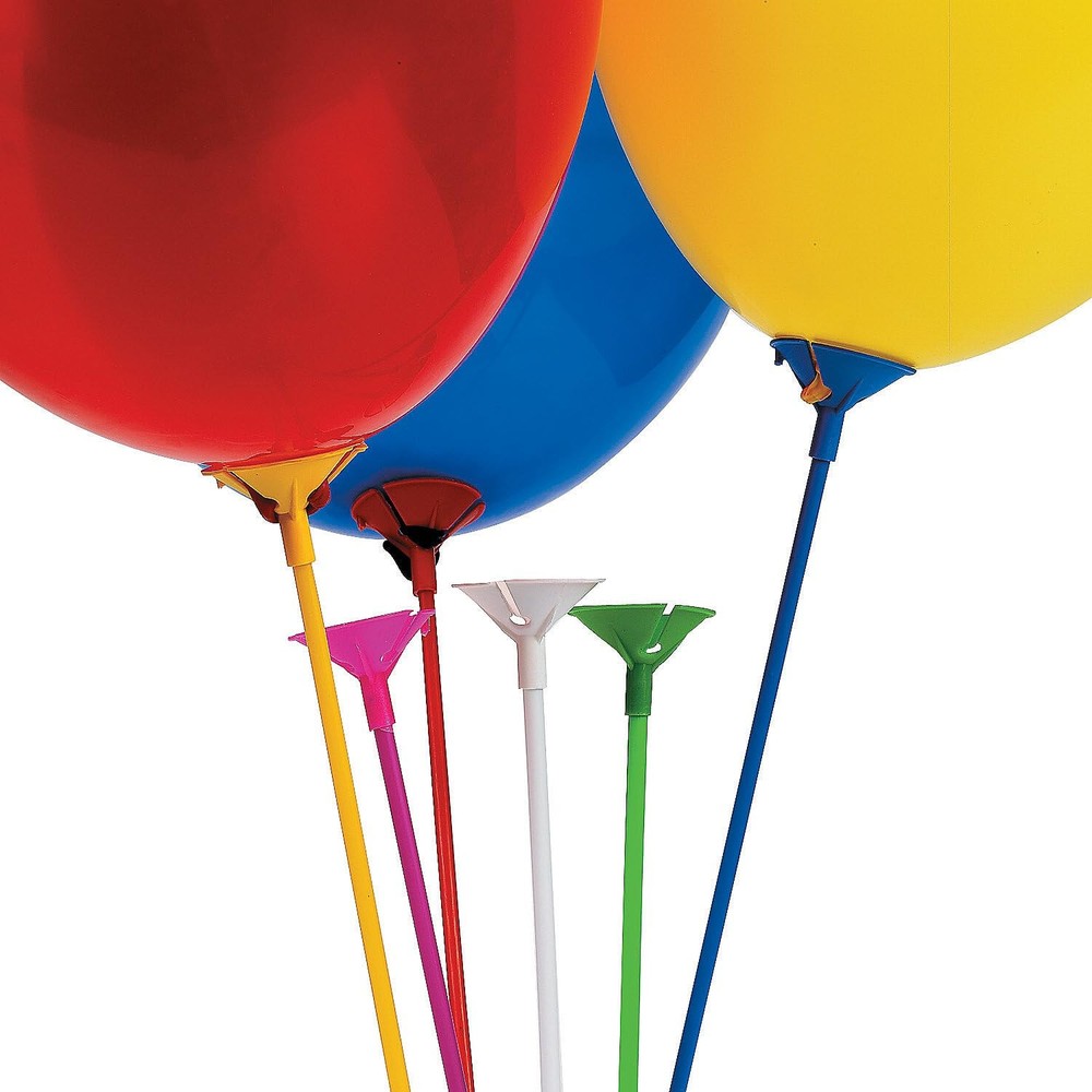 Fun Express Balloon Sticks with Cups 144 Piece Set 16.75 Inch Colorful Holders