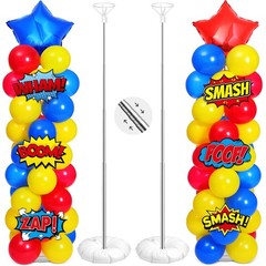 2 Set Hero Themed Party Decorations Adjustable Red Yellow Blue Balloon Column…